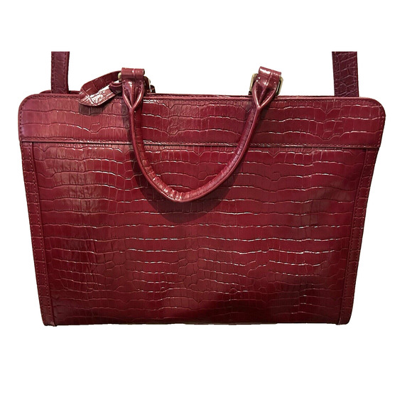 Talbots Classic Bordeaux Red Crocodile Business Med Shoulder Bag 10 x 13 purse - Picture 8 of 10